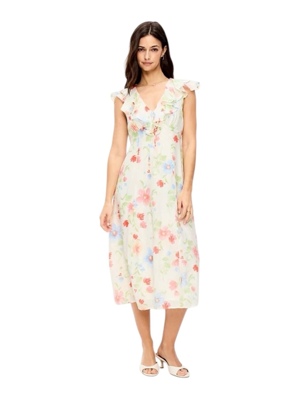 Old Navy XL White Floral Ruffle Sleeve Fit & Flare Midi Dress NWT